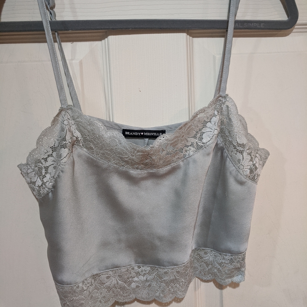 Brandy Melville Lace Blue Cropped Silk Tank - Picture 4 of 8